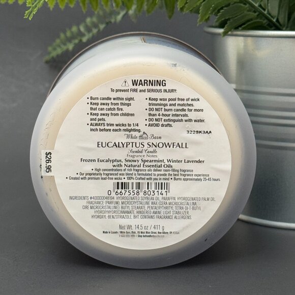 BBW Eucalyptus Snowfall White Barn Bath & Body Works 3 Wick Candle - Picture 9 of 10